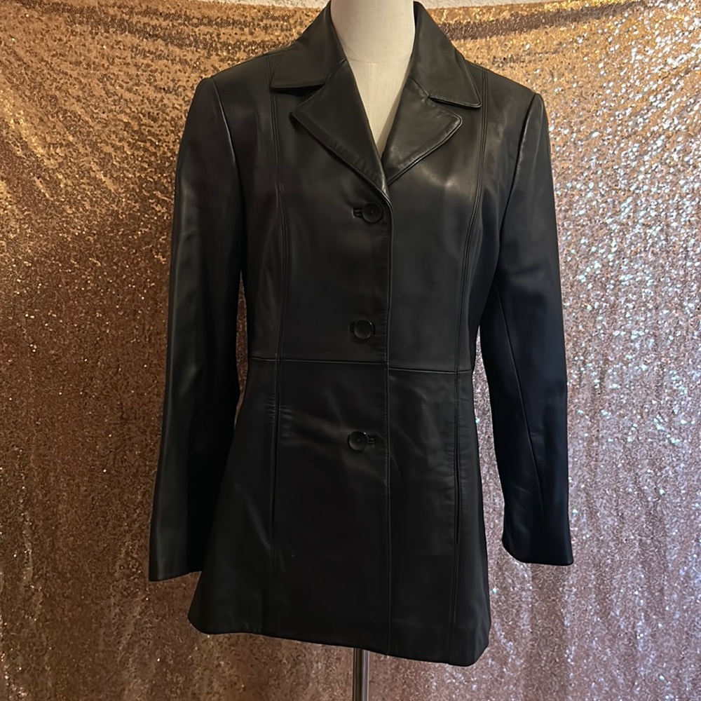 Valerie Stevens Black Leather Jacket (petite medium)